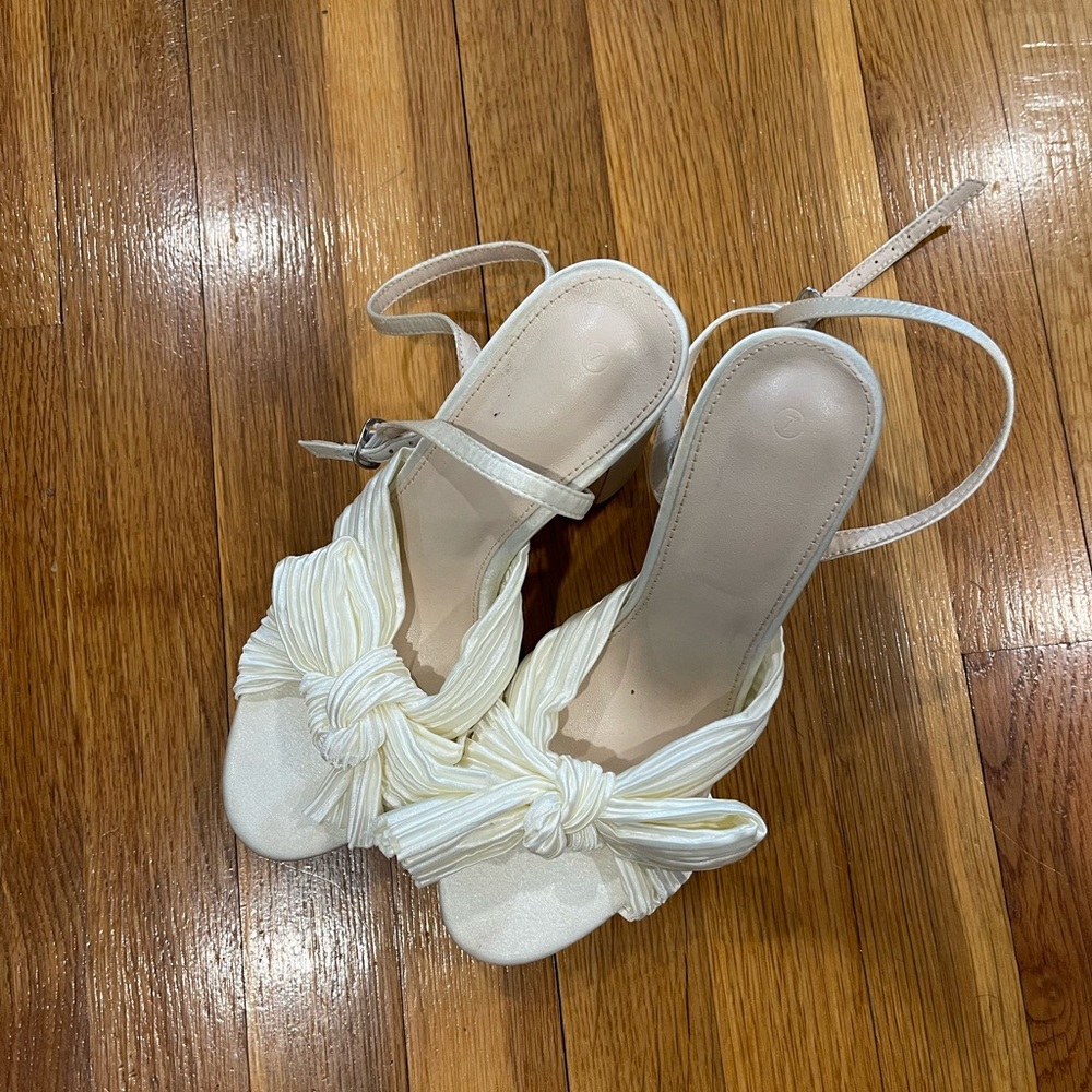 Bridal Sandal -  White Heeled Sandals with Bow